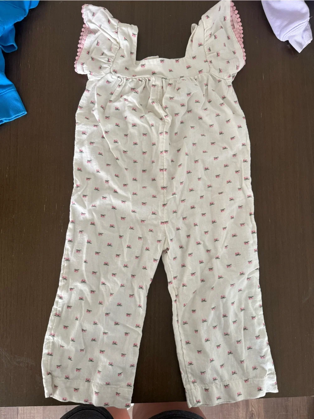 Old Navy Cream Jumpsuit with Pink Floral Accents